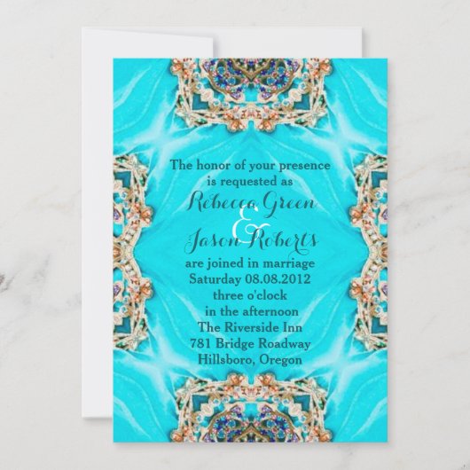 ヴィンテージターコイズパターン ボヘミアンワディング 招待状 (正面)