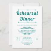 ヴィンテージターコイズブルーのタイポグラフィー リハーサルディナー 招待状 (正面)