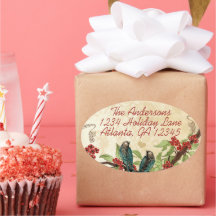 ヴィンテージターコイズブルーの鳥 バーガンディレッドの花咲く木