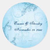 ヴィンテージターコイズブルースクロール結婚リーフ ラウンドシール (正面)
