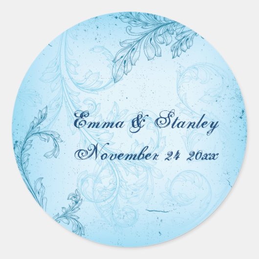 ヴィンテージターコイズブルースクロール結婚リーフ ラウンドシール (正面)