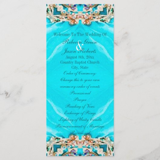 ヴィンテージターコイズボヘミアン結婚式 プログラム (正面)