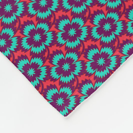 ヴィンテージターコイズレッドフローラディアンツスバーバタス フリースブランケット (角)