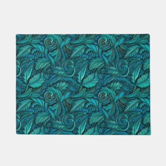 ヴィンテージターコイズ工具皮革 ドアマット (正面)