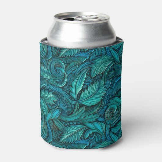ヴィンテージターコイズ彫り革 缶クーラー (缶正面)