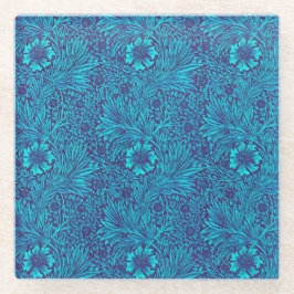 ヴィンテージターコイズ濃紫色の花柄 ガラスコースター