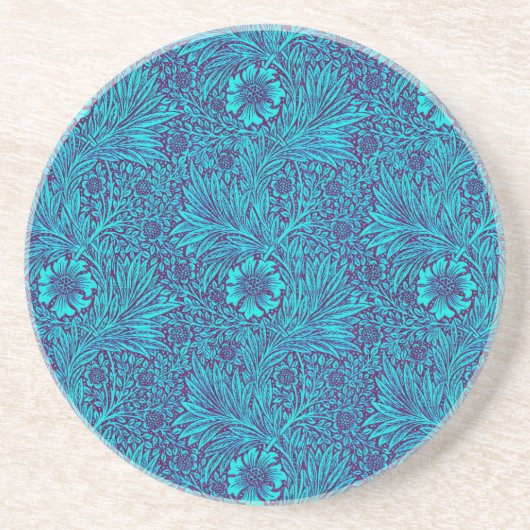 ヴィンテージターコイズ濃紫色の花柄 コースター (正面)