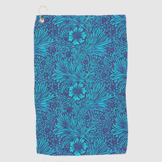 ヴィンテージターコイズ濃紫色の花柄 ゴルフタオル (正面)