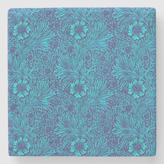 ヴィンテージターコイズ濃紫色の花柄 ストーンコースター (正面)