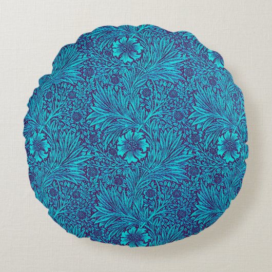 ヴィンテージターコイズ濃紫色の花柄 ラウンドクッション (正面)