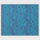 ヴィンテージターコイズ濃紫色の花柄 ラッピングペーパー (フラット)
