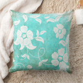 ヴィンテージターコイズ白花 クッション (ブランケット)