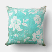 ヴィンテージターコイズ白花 クッション (正面)