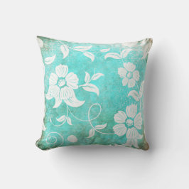 ヴィンテージターコイズ白花 クッション