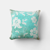 ヴィンテージターコイズ白花 クッション (正面)