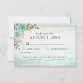 ヴィンテージターコイズ素朴ウッドフローラRSVPカード 招待状 (正面)