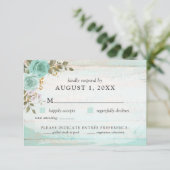 ヴィンテージターコイズ素朴ウッドフローラRSVPカード 招待状 (スタンド正面)