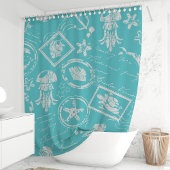 ヴィンテージターコイズ航海のシースタンプ シャワーカーテン