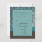 ヴィンテージターコイズ＆ブラウンのダマスク柄 RSVP カード (裏面)