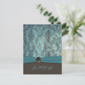 ヴィンテージターコイズ＆ブラウンのダマスク柄RSVPカード サンキューカード (スタンド正面)