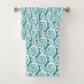 ヴィンテージターコイズ&ホワイトファーンリーフカール渦巻き バスタオルセット (インサイチュ)