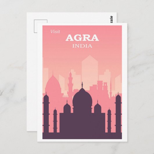 ヴィンテージタージマハルアグラインディアシティスカイラインピンク ポストカード (正面/裏面)