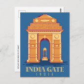 ヴィンテージタージマハル、インド旅行水の色レトロ ポストカード (正面/裏面)