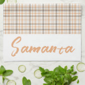 ヴィンテージタータンチェックパターン白灰色の白名 キッチンタオル (折り畳み)