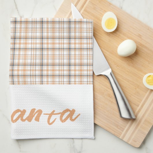 ヴィンテージタータンチェックパターン白灰色の白名 キッチンタオル (四つ折り)
