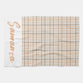 ヴィンテージタータンチェックパターン白灰色の白名 キッチンタオル (横)