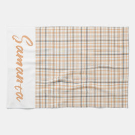 ヴィンテージタータンチェックパターン白灰色の白名 キッチンタオル