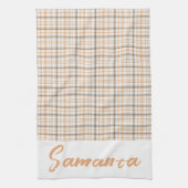 ヴィンテージタータンチェックパターン白灰色の白名 キッチンタオル (縦)