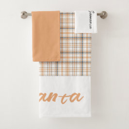 ヴィンテージタータンチェックパターン白灰色の白名 バスタオルセット