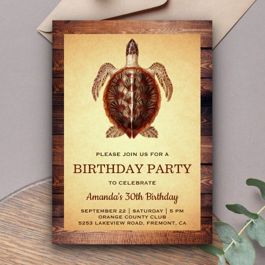 ヴィンテージタートルアダルトバースデーパーティーの招待 招待状