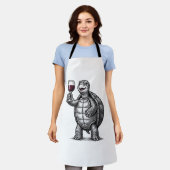 ヴィンテージタートルワイングラスTシャツデザイン1 エプロン (着用した状態)