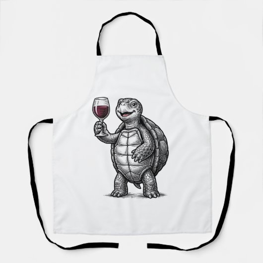 ヴィンテージタートルワイングラスTシャツデザイン1 エプロン (正面)