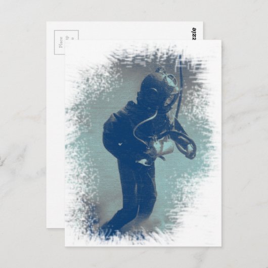 ヴィンテージダイバーアート水中オールドスタイルダイビング ポストカード (正面/裏面)