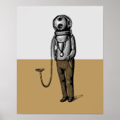 ヴィンテージダイバーイラストレーションカラーブロック ポスター (正面)