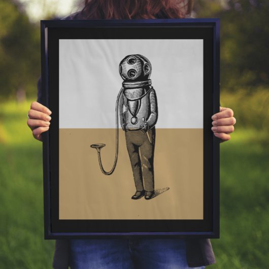 ヴィンテージダイバーイラストレーションカラーブロック ポスター