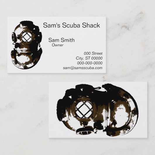 ヴィンテージダイビングヘルメットスキューバビーチ海ユニークおもしろい 名刺 (正面/裏面)