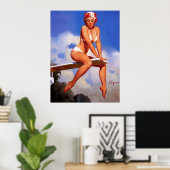 ヴィンテージダイビングボード泳ぐ人ピンアップガール ポスター (ホームオフィス)