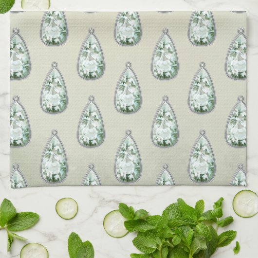 ヴィンテージダイヤモンドペンダントティール（緑がかった色）パタビクトリアンーン キッチンタオル (折り畳み)