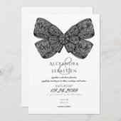 ヴィンテージダイヤモンドボウスクリプトブラック&ホワイト結婚ズ 招待状 (正面/裏面)