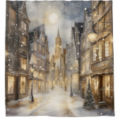 ヴィンテージダウンタウンナイトウィンタースノーフォール金ゴールドブラック シャワーカーテン (正面)