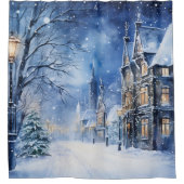 ヴィンテージダウンタウンナイトウィンタースノーフォール シャワーカーテン (正面)