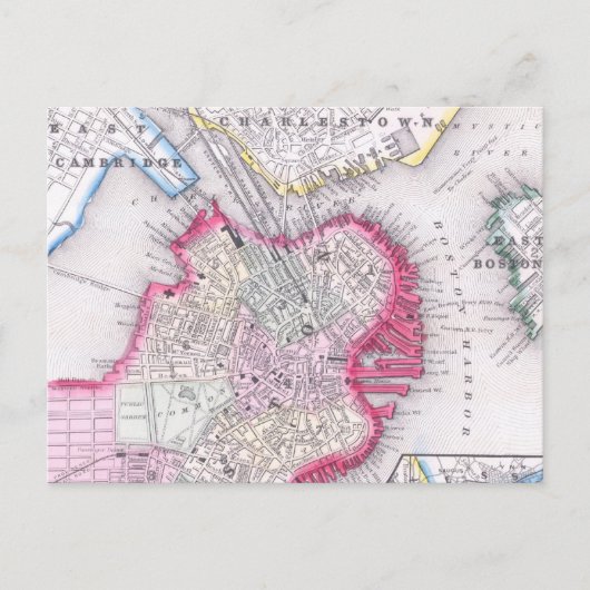ヴィンテージダウンタウンボストンの地図(1864) ポストカード (正面)