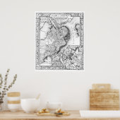 ヴィンテージダウンタウンボストンの地図(1864) BW ポスター (キッチン)