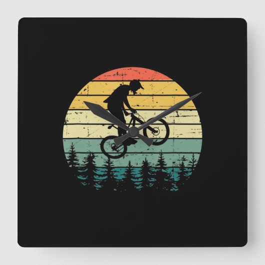 ヴィンテージダウンヒルMTBマウンテンバイク スクエア壁時計 (正面)