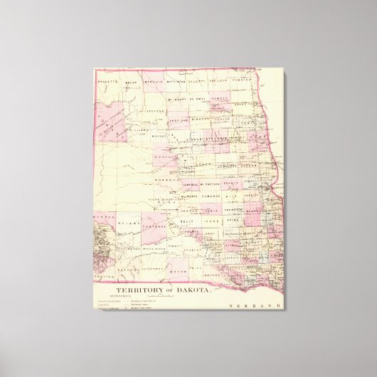 ヴィンテージダコタ州の地図（1880年） キャンバスプリント (正面)