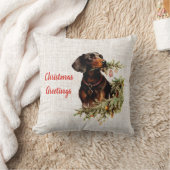 ヴィンテージダシュント犬素朴クリスマスグリーティング クッション (ブランケット)